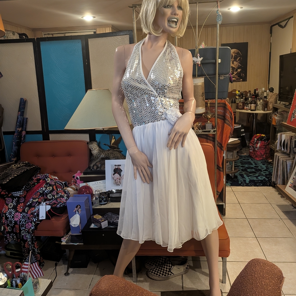 Elegant Silver and White Halter Dress